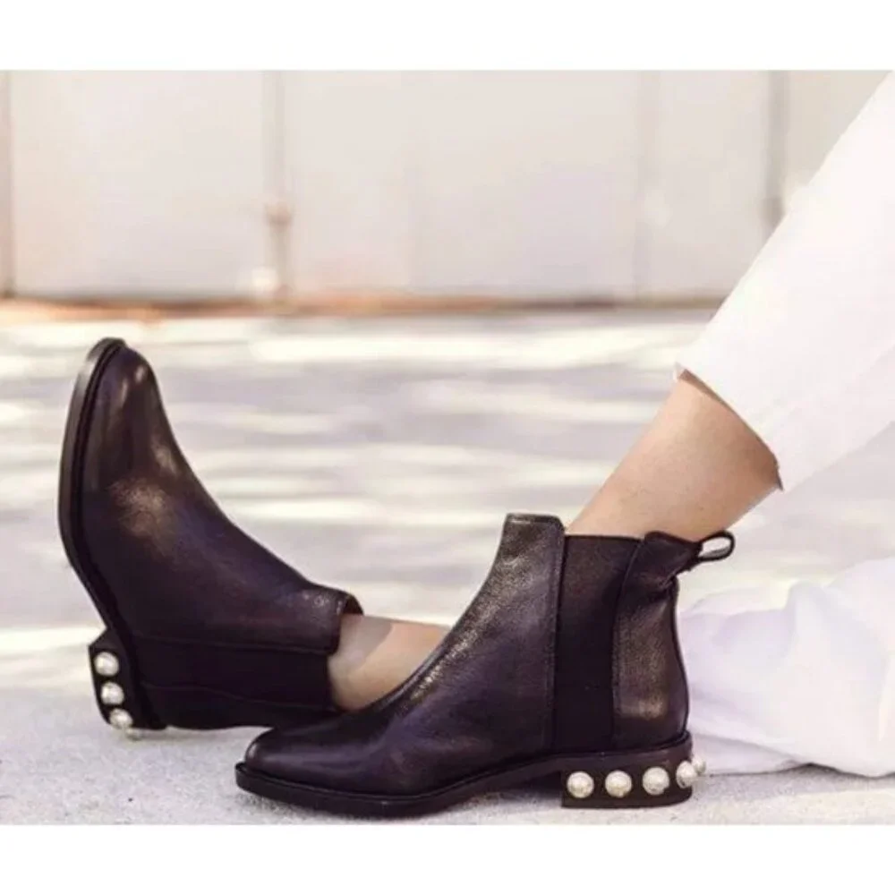 Louise et Cie Valtina Pearl Heel Chelsea Boots Women US 9M Pebbled Leather Black - Picture 13 of 13
